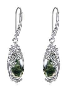 High-End Elegant Pure Silver Malachite Green Water Grass Agate Tree Of Life Pendant Earrings, Gift For Women On Dates, Parties Or Birthdays