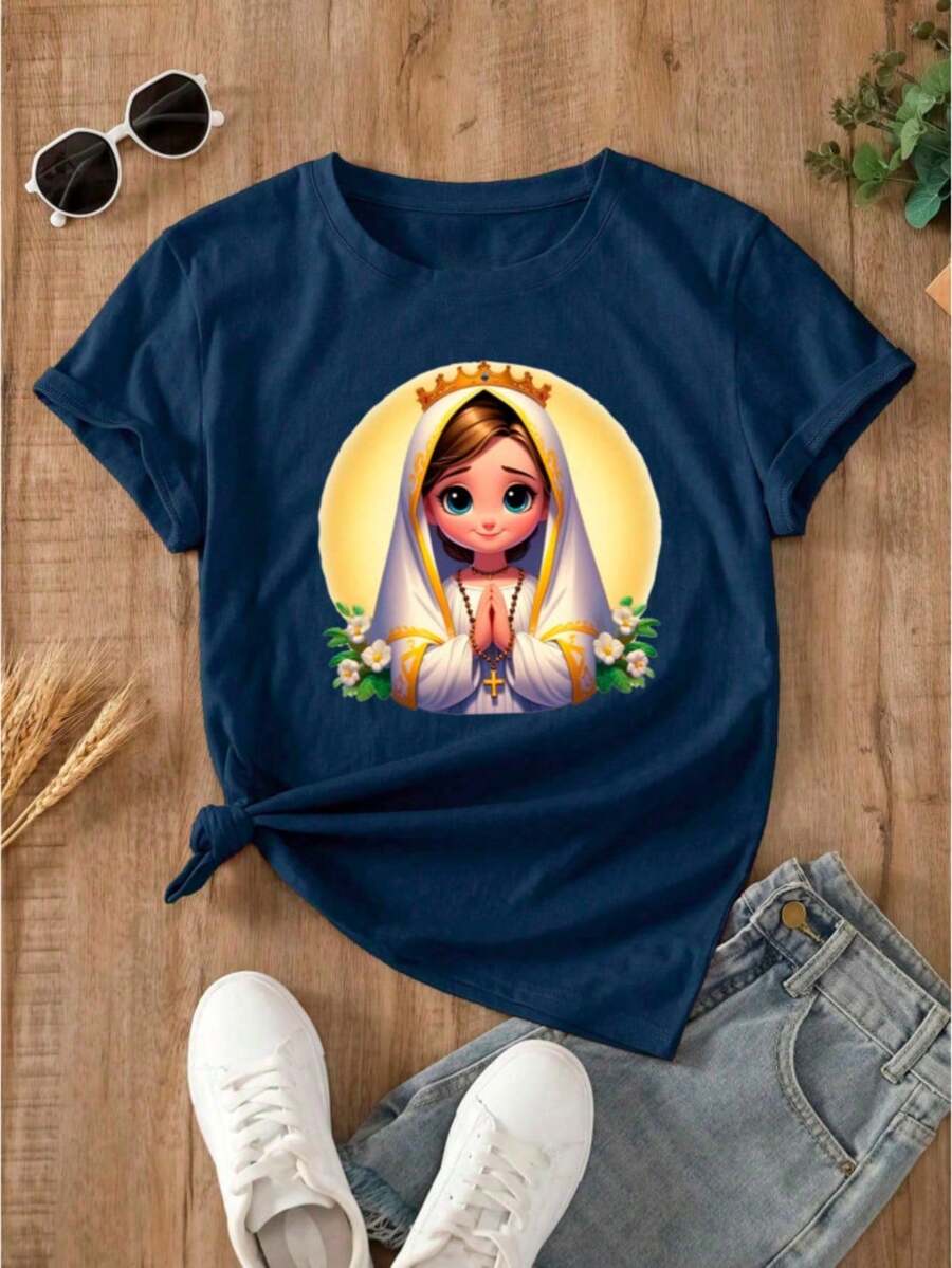 Women's T-Shirt Printed Our Lady Of - 藏蓝色 - 查看 1