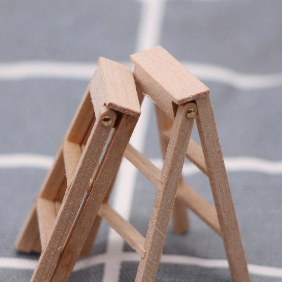 Escalera de casa de muñecas de madera en miniatura, escalera plegable de escena en miniatura para modelo del hogar, se puede abrir - Multicolor - Ver 1