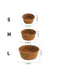 Woven Storage Basket, Round, For Kitchen Garlic & Ginger, Foyer Tabletop Organizer - Multicolor - View 12