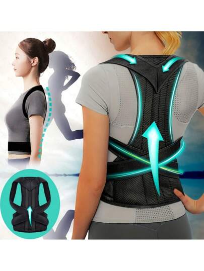 男女通用背部支架姿势矫正器，肩部矫正器，可调节全背部支撑，缓解上背部和下背部疼痛 - 脊柱侧弯、驼背、驼背、胸椎、脊椎矫正器