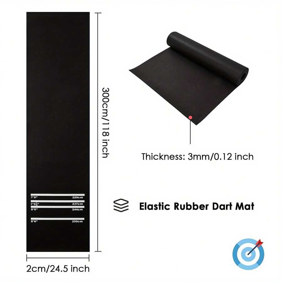 Dart Mat With 4 Throwing Distances Rubber Dartboards 300x62cm For Pub Club - Black - View 1