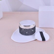 1pc 50g Empty Refillable Compact Powder Case With Puff, Rhinestones Decor, Portable And Compact - Multicolor - View 10
