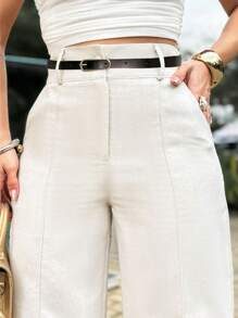 EMILI LULU RUNS4 Women's Wide Leg Pants In Viscose With Thin Belt - Màu be - Xem 2