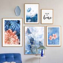 YIKES 1 pièce Murale en canevas florale bleue et blanche, pissenlit, pivoine, orchidée, affiche et impression de plante à fleurs, cadeau idéal pour la décoration moderne d'une salle de séjour et de la maison, sans cadre