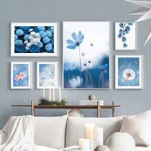 YIKES 1 pièce Murale en canevas florale bleue et blanche, pissenlit, pivoine, orchidée, affiche et impression de plante à fleurs, cadeau idéal pour la décoration moderne d'une salle de séjour et de la maison, sans cadre