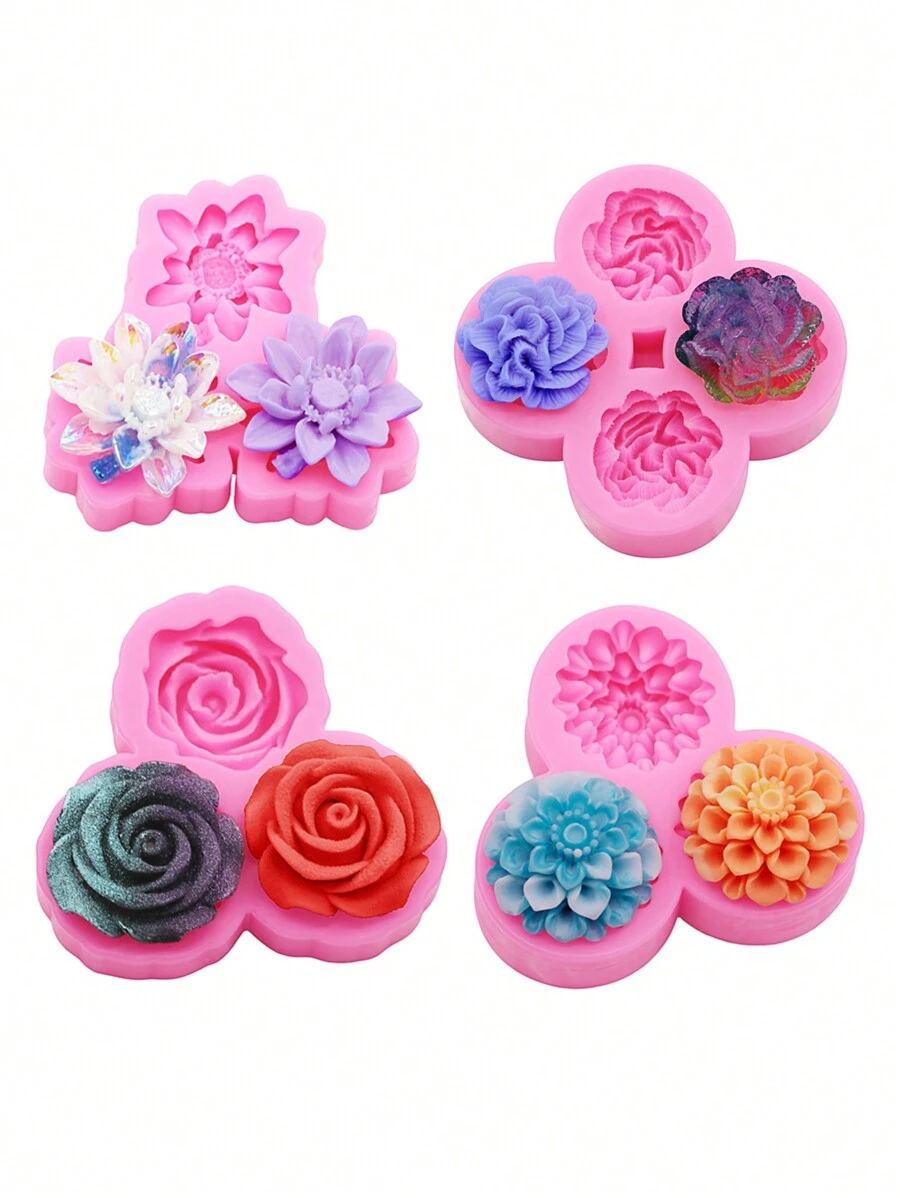 1 件粉色硅胶模具，迷你逼真花形硅胶模具，适用于 DIY 树脂工艺品珠宝配饰、发夹、发带、鞋子、手机壳、装饰树脂工艺品 - 粉色 - 查看 1