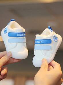 Giày đi bộ mùa đông ấm áp cho bé trai và bé gái, đế mềm, lót nhiệt, chống trượt, mũi tròn, chống va chạm, màu trắng mới từ 6 tháng đến 3 tuổi - Màu xanh lam - Xem 3