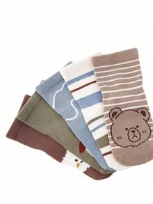 5 双多种颜色新款春季婴儿袜子，卡通幼儿袜子，适合男孩和女孩 - 彩色 - 查看 4