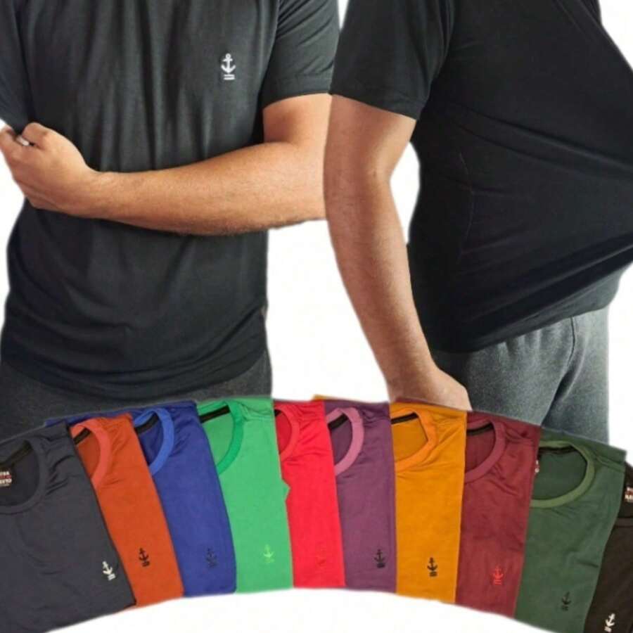 Kit 5 Basic Plain Men's Shirt Suede Mesh - 彩色 - 查看 1