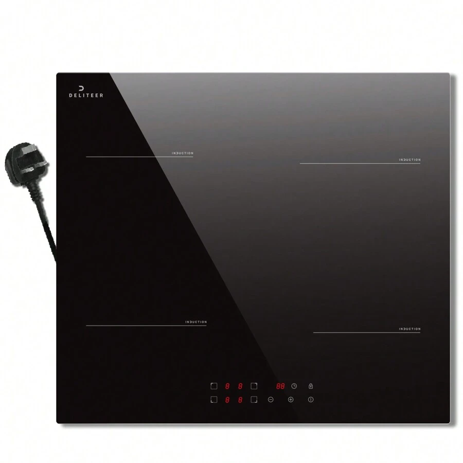 DELITEER Induction Hob 4 Ring With Plug, Electric Induction Hob 4 Zone