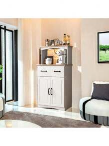 Wooden Kitchen Cabinet White Pantry Storage Microwave Cabinet,With Storage Drawer,Made Of Premium Mdf Board,Sturdy And Safety,Ample Storage Space,White.,Victory Store