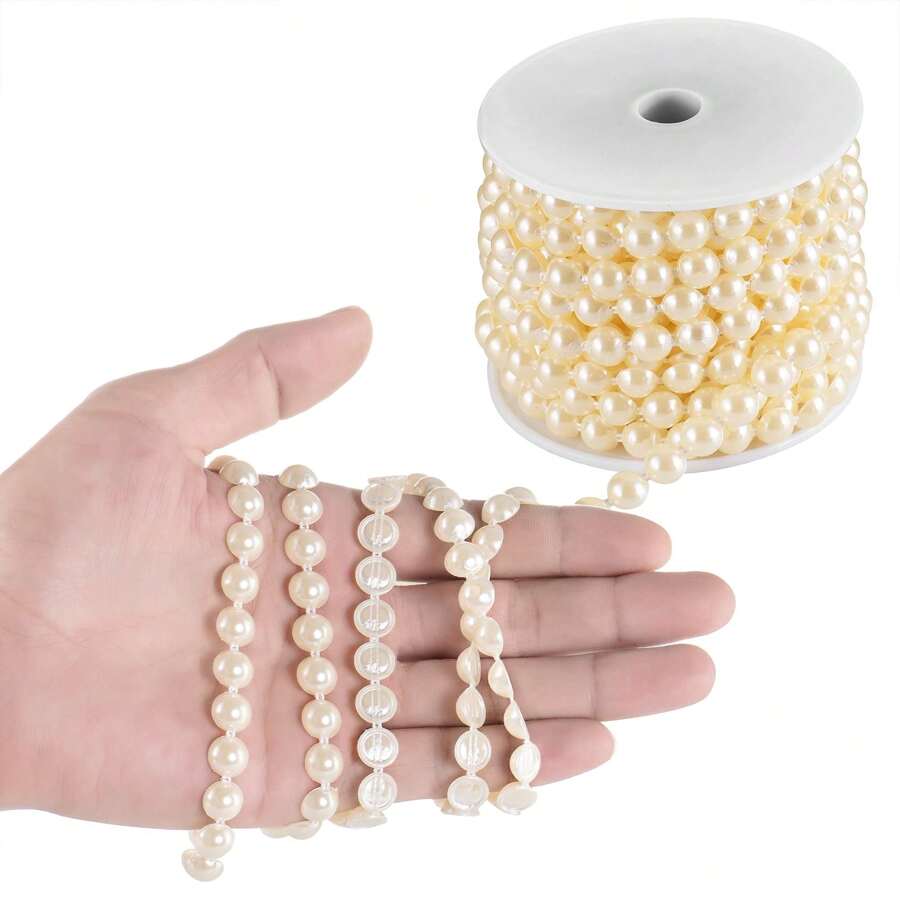 1 vòng hoa hạt ngọc trai bán nguyệt, cuộn dây hạt ngọc trai 10mm dùng làm đồ thủ công, dây ngọc trai trang trí để trang trí nhà cửa, đồ trang trí trung tâm bằng hoa, thích hợp cho bữa tối, sinh nhật, tiệc mừng em bé chào đời, trang trí tiệc cưới, ngày lễ tình nhân, trang trí năm mới - Kem - Xem 1