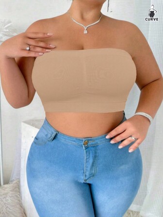 1 Piece Plus Size Women's Seamless Wireless Underwear, Full Coverage Comfortable And Breathable Bandeau Bra