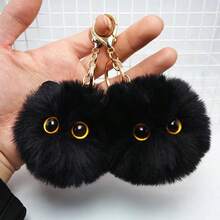 1 件女士定制卡通猫钥匙扣，个性化钥匙扣吊坠饰品，钥匙扣，包包饰品，汽车钥匙扣，可爱女孩礼物，配饰，可爱黑尘球猫毛绒钥匙扣可定制文字钥匙扣吊坠，背包饰品，心形，腮红，手 - 彩色 - 查看 2