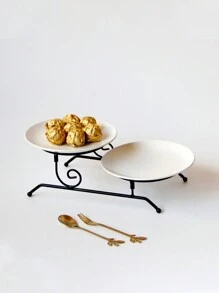 1 套 2 层陶瓷托盘，简约风格蛋糕架，适合万圣节、圣诞节礼物、婚礼、派对、下午茶、甜点、水果