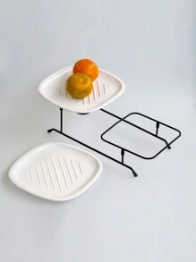 1 套 2 层陶瓷托盘，简约风格蛋糕架，适合万圣节、圣诞节礼物、婚礼、派对、下午茶、甜点、水果