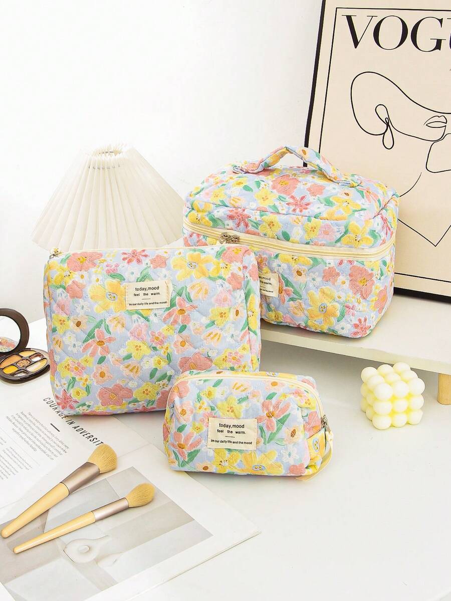 Túi đựng mỹ phẩm họa tiết hoa dung tích lớn có tay cầm, đựng dụng cụ làm đẹp di động, túi đựng đồ trang điểm cho nữ, túi đựng đồ vệ sinh cá nhân khi đi du lịch, túi đựng đồ trang điểm chần hoa, túi đựng mỹ phẩm du lịch, túi đựng đồ vệ sinh cá nhân khi đi du lịch, túi đựng mỹ phẩm cầm tay, túi đựng son môi, hộp đựng bút chì, túi đựng bút