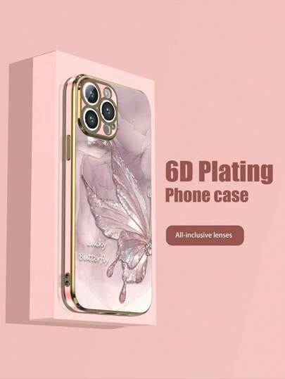 Funda de teléfono de TPU rosa electrodepositada con patrón de mariposa a prueba de golpes compatible con iPhone 16, 1 pieza. Compatible también con iPhone/Galaxy/Redmi/OPPO, incluye funda de teléfono a juego, funda de teléfono interesante, compatible con iPhone 15 PRO MAX, iPhone 14 Pro Max, Galaxy A05, Galaxy A54 5G, Galaxy A52, A52s 5G, Galaxy S21 FE 5G, Galaxy S23 Ultra y Galaxy S24 Ultra 5G, Poco X5 Pro.