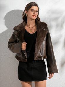 RELISH NOLESS 女式秋冬人造毛皮衬里拉链长袖夹克