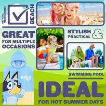 Bluey Towelling Poncho Hooded Robe Cotton Changing Holiday Beach Swimming Bath - Blue - View 4