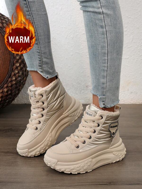 1 Pair High Quality Women Multi-Functional Fashion Casual Waterproof Anti-Slip Warm Fleece Snow Boots, Thick Sole Outdoor Sports Casual Shoes For Daily Wear