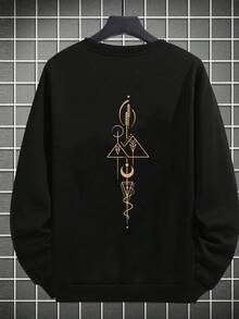 男士纹身图案印花圆领宽松套头运动衫，时尚风格 - 黑色 - 查看 3