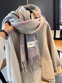 1 件女士格子围巾 2024 秋冬新款韩版保暖颈披肩，可双面仿羊绒披肩配饰女士