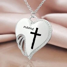 Customized Name Metal Necklace, Stainless Steel Engraved Cross & Name, Fashionable Heart-Shaped Pendant Necklace, Best Friend Birthday Gift, Valentine's Day Gift, Family Holiday Gift