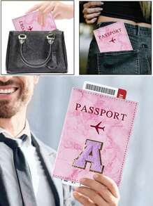 1 Stück Passcover, lila Handtuch mit A-Z Buchstaben Stickerei, unisex RFID Vintage Business Passhülle, tragbare multifunktionale ID/Bankkarten PU Leder Geldbörse - Pink - Übersicht 7