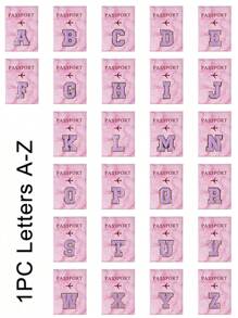1 Stück Passcover, lila Handtuch mit A-Z Buchstaben Stickerei, unisex RFID Vintage Business Passhülle, tragbare multifunktionale ID/Bankkarten PU Leder Geldbörse - Pink - Übersicht 2