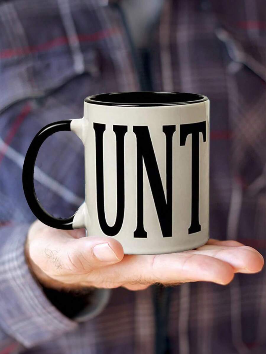 1PC Letters UNT Coffee Cup Breakfast Cup Minimalist Milk Cup Couple Cup - Black and White - View 1
