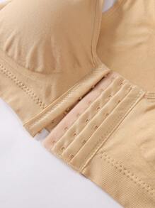 2pcs Seamless Plus Size Women Underwear, Wire-Free Adjustable Shoulder Strap, Comfy Hollow Mesh Front Button Decorated Bralette