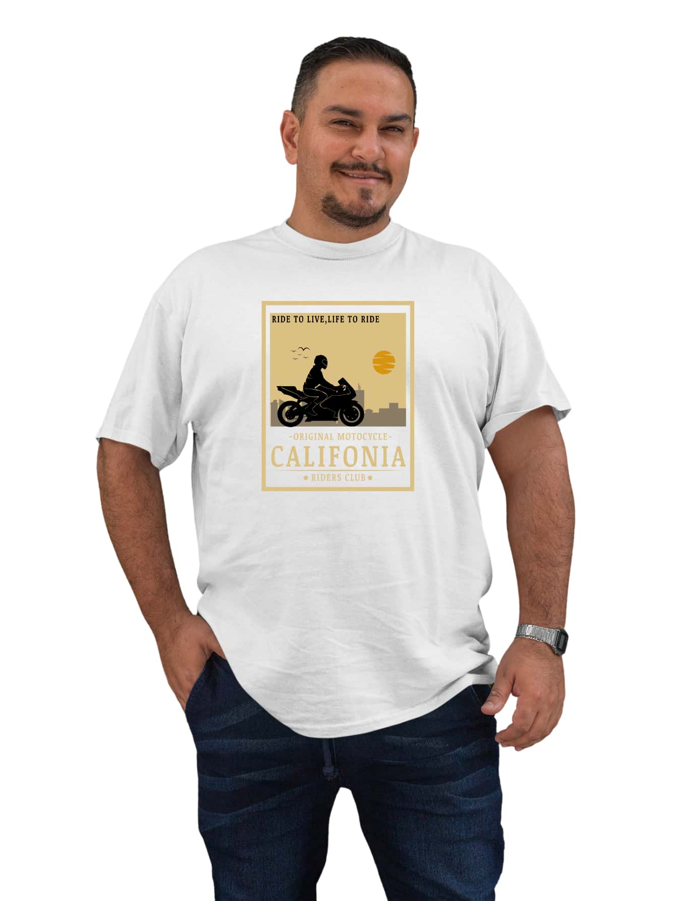 Plus Size Men's T-Shirt Large Basic T-Shirt Original Print Motocycle California Knit 100% Cotton Short Sleeve - trắng - Xem 1