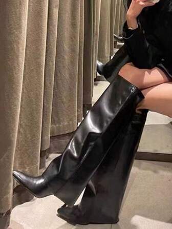 Fall Khaki Wide Leg Bootcut Knee High Pointed Toe Cowgirl Boots For Women, New Style Summer 2024,Western Style,Cowboy Boots