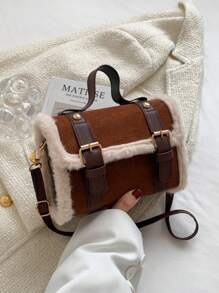 Fashionable Women Small Flap Crossbody Bag, Fluffy Trim Mini Square Handbag, Shoulder Messenger Bag, New Arrival Fur Purse, Perfectly Matching With Fall Outfits Womenfall Clothes For Women, New Arrival Fur Bag For Women