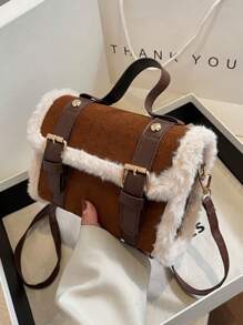 Fashionable Women Small Flap Crossbody Bag, Fluffy Trim Mini Square Handbag, Shoulder Messenger Bag, New Arrival Fur Purse, Perfectly Matching With Fall Outfits Womenfall Clothes For Women, New Arrival Fur Bag For Women