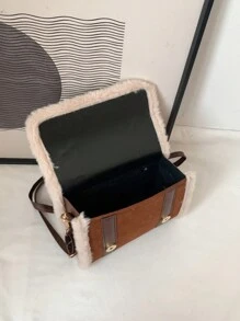 Fashionable Women Small Flap Crossbody Bag, Fluffy Trim Mini Square Handbag, Shoulder Messenger Bag, New Arrival Fur Purse, Perfectly Matching With Fall Outfits Womenfall Clothes For Women, New Arrival Fur Bag For Women