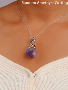 1 chiếc vòng cổ mặt hoa thạch anh tím tự nhiên mạ bạc Sterling 925 vàng 18K và mặt dây chuyền thạch anh tím nhỏ, vòng cổ đá pha lê tím mềm mại thanh lịch không đối xứng phong cách cổ điển, phù hợp cho phụ nữ dự tiệc, hẹn hò, mặc đi nghỉ, ngày lễ tình nhân - Màu tím - Xem 6