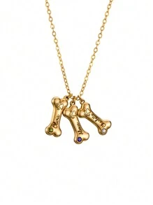 1 pieza Collar con colgante de hueso de perro grabado con piedra de nacimiento, colgante personalizado con múltiples nombres de la familia de mascotas, collar conmemorativo personalizado con huella de perro, regalo de amistad para ella, regalo de San Valentín, regalo de Navidad, regalo de cumpleaños, regalo de fiesta, regalo de graduación - Dorado - Ver 7