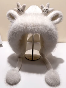 1pc Women Christmas Knitted Antler Hat Cute Reindeer Knitted Winter Hats Earflap Cap Beanie For Adults - Multicolor - View 8