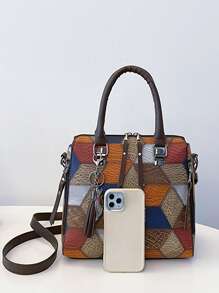 Patchwork Vintage Elegant Handbag For Women Daily Commute - Multicolor - View 5