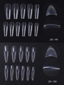 600 片/盒透明假软凝胶指甲假片，长棺材细高跟/中杏仁方形椭圆形假片，10 种尺寸透明全覆盖假片，预成型专业亚克力按压指甲片，适用于指甲延长沙龙美甲配件工具按压指甲美甲用品指甲 - 無色 - 查看 8