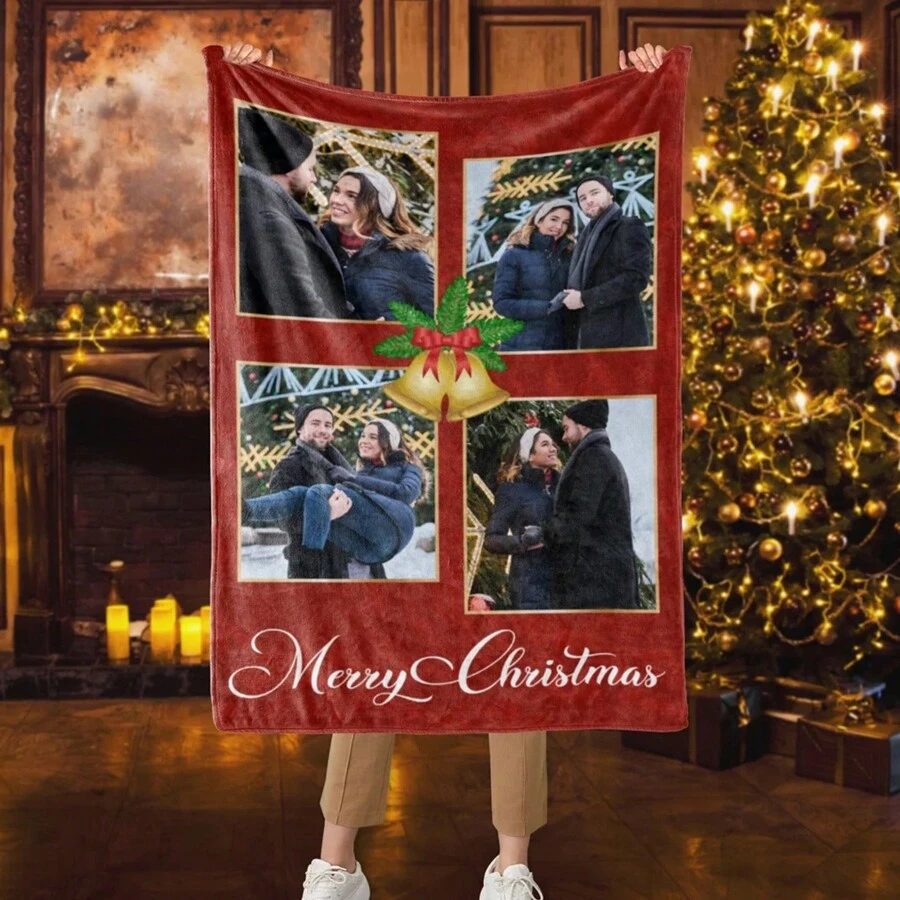 1pc Christmas Merry Christmas Blanket, Customized Christmas Photo Blanket, Customized Christmas Blanket, Christmas Movie Watching Blanket, Festival Decoration