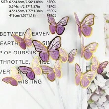 55pcs Butterfly Cake Toppers, Minimalist Paper Cake Decorative Picks, Birthday Party Decor - Purple - View 3