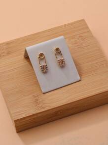 1 Pair Elegant Simple Rhinestone U-Shaped Stud Earrings (The Card Is For Display Only, Not Included) - Yellow Gold - View 2