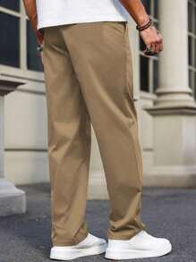1pc Teen Boy Minimalist Loose Outdoor Sports Exercise Fashionable Plain Color Straight Leg Trousers, Suitable For Spring, Autumn & Winter - Khaki - View 4