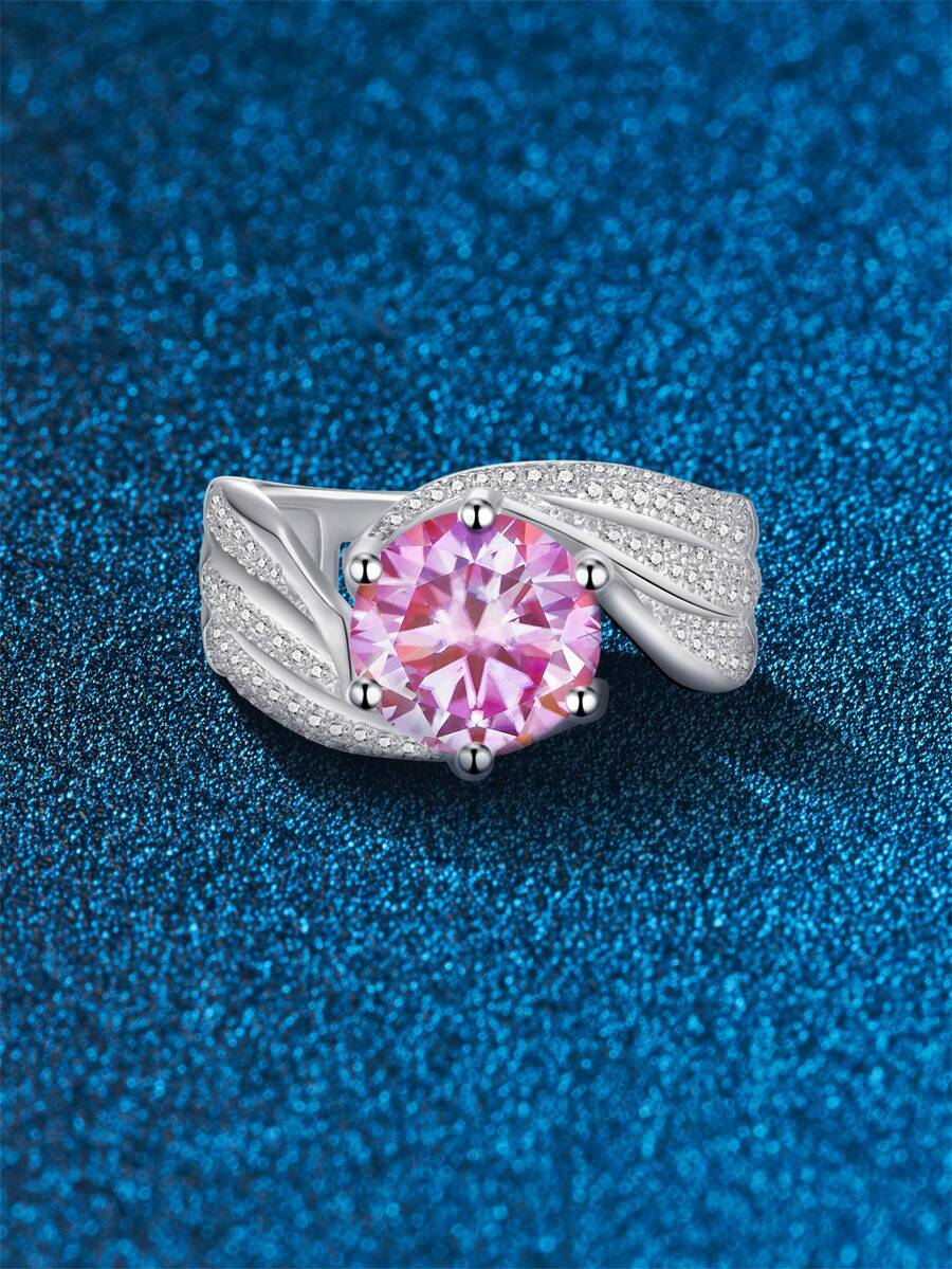 1PC 3CT Hồng Moissanite S925 Bạc Sterling Nhẫn Love Group Moissanite Trang sức Carat lớn sang trọng cho lễ đính hôn của phụ nữ với Giấy chứng nhận Moissanite - Hồng - Xem 1