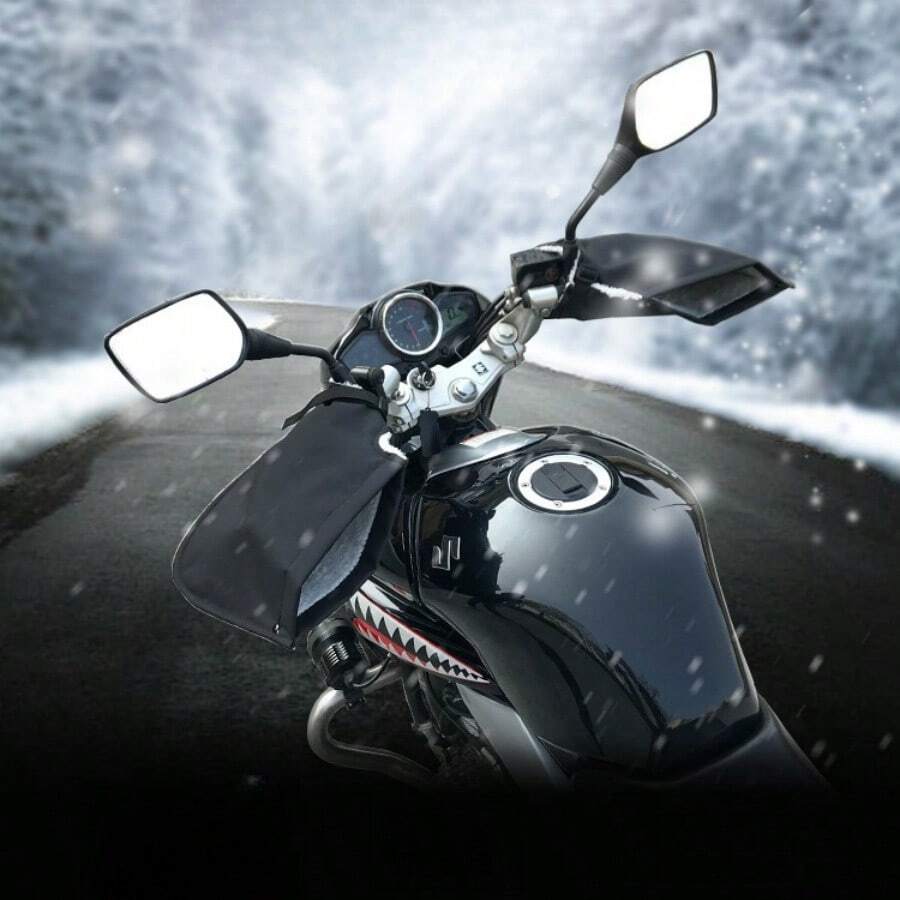 2 件冬季防风手套，加厚保暖车把手套，适用于户外摩托车骑行、雪地车 - 黑色 - 查看 1