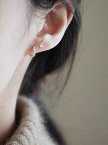 1 Pair Delicate S925 Sterling Silver Zirconia Embedded Double Circle Earrings, Simple And Versatile Jewelry, Perfect Daily Accessory Or Friend Gift